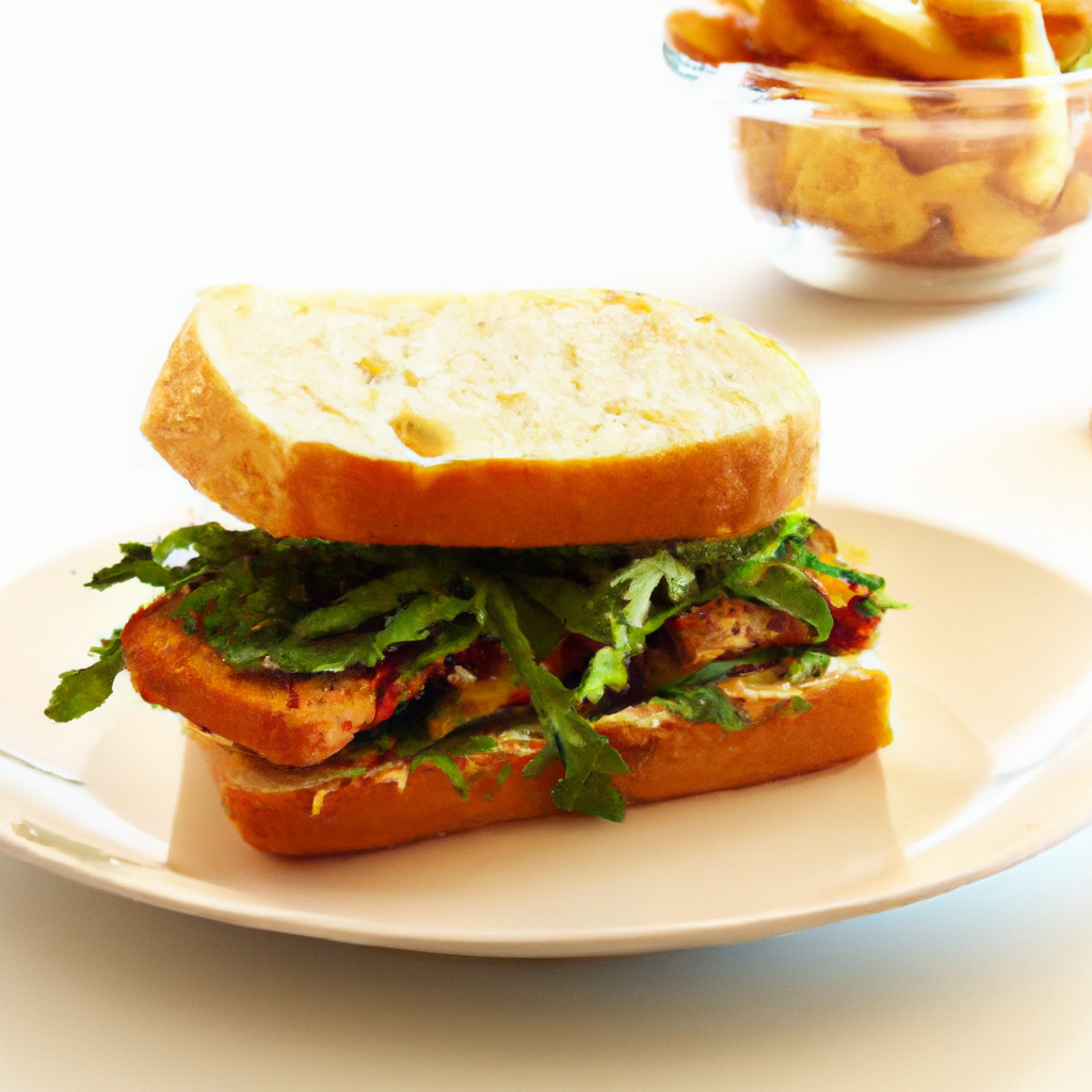 Smoked Tempeh Arugula And Tomato Sandwich
