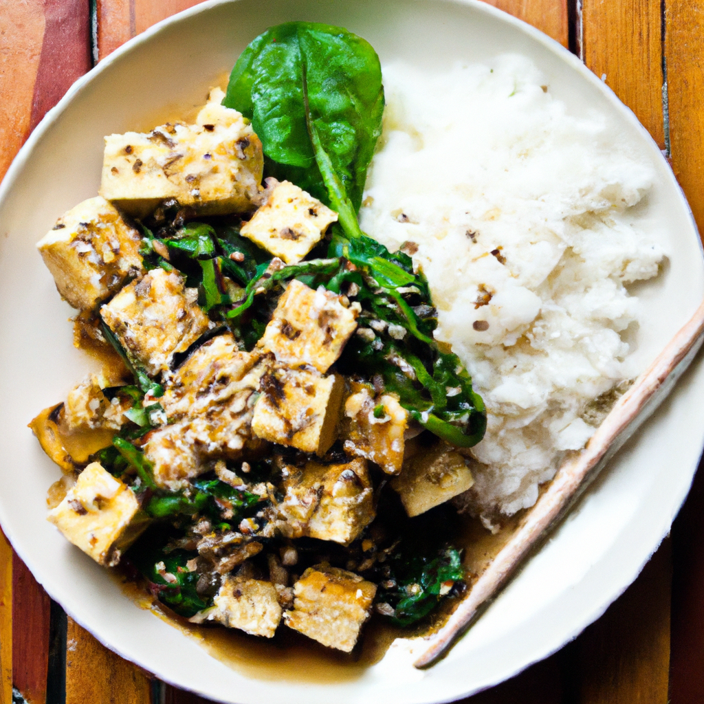 Korean Stir Fried Tofu With Spinach
